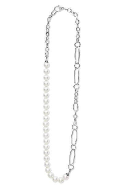 Lagos Luna Split Freshwater Pearl Chain Necklace In Silver