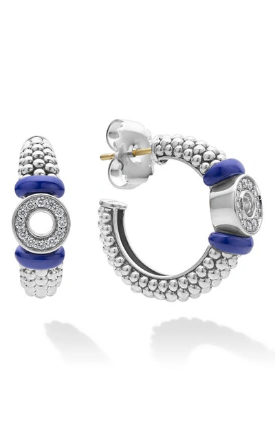 Lagos Sterling Silver Blue Caviar Diamond Hoop Earrings In Marine