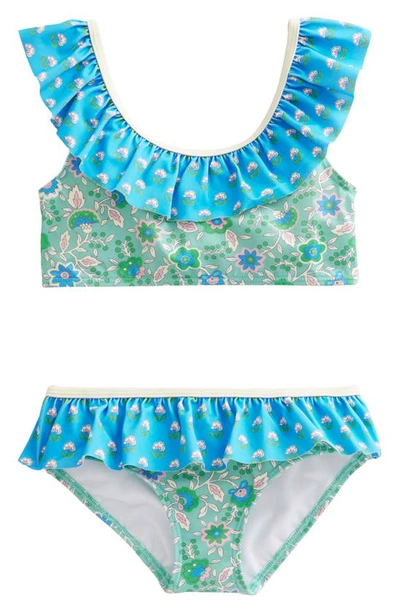 Mini Boden Kids' Frilly Bikini Aqua Sea Floral Vine Girls Boden