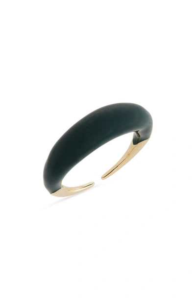 Bottega Veneta Enamel Open Ring In 3350 Dark Green