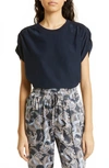 Cinq À Sept Lorainne Ruched Dolman Sleeve Silk Top In Navy
