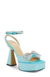 Mach&mach Double Bow Crystal Platform Sandal In Blue
