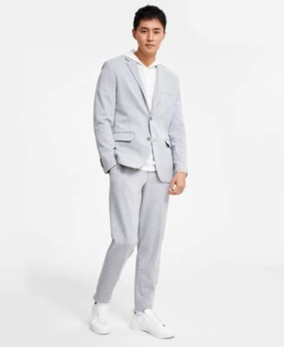 Alfani Mens Pique Slub Hoodie Regular Fit Polyspan Blend Solid Suit Separate Jacket Pants Created For Macys In Casual Grey Heather