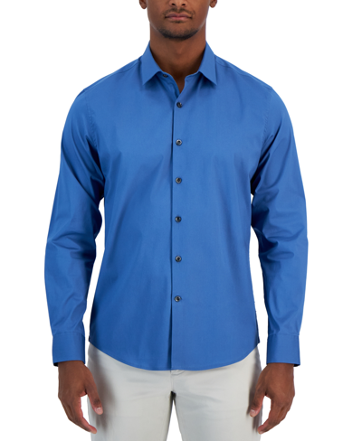 Alfani Men's Modern Classic-fit Stretch Dot Dobby Button-down Shirt, Created For Macy's In Moonlight Blue