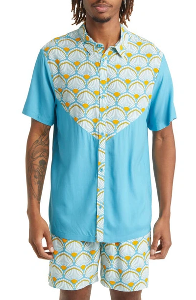 Native Youth Men's Carraway Printed Short Sleeve Button-front Shirt In Blue