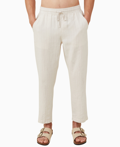 Cotton On Men's Linen Drawstring Pants In Oatmeal Thin Stripe