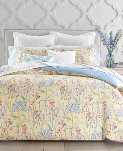 Charter Club Damask Designs 300-thread Count Hydrangea 3-pc. Full/queen Duvet Cover Set, Created For Macy's In Yellow Hydrangea