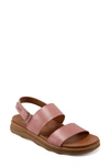 Earth Women's Leah Round Toe Strappy Casual Flat Sandals In Dusty Rose Leather
