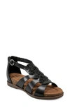 Earth Women's Dale Strappy Round Toe Casual Flat Sandals In Black Leather