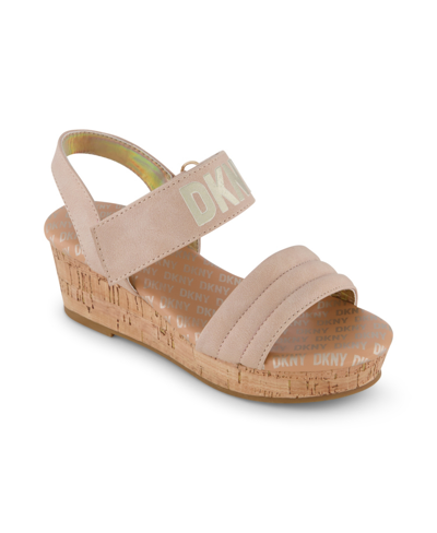 Dkny Big Girls Open Toe Wedge Sandals In Tan