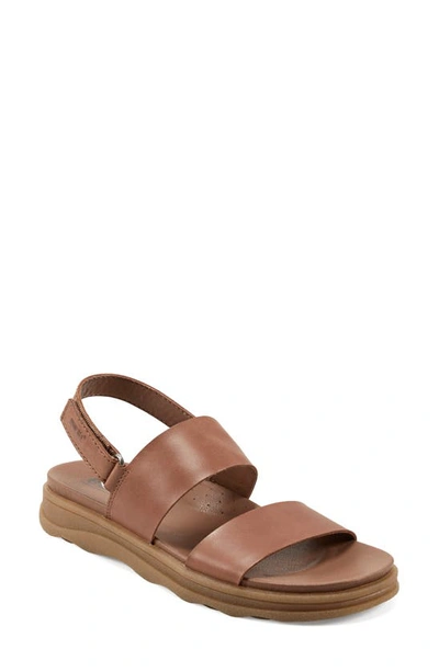 Earth Women's Leah Round Toe Strappy Casual Flat Sandals In Cognac Leather