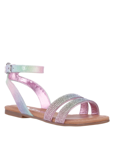 Nina Little Girls Cameena Fastening Strap Sandals In Pastel Rainbow Coated Glitter