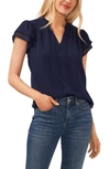 Cece Tie-neck Flutter-sleeve Top In Navy J