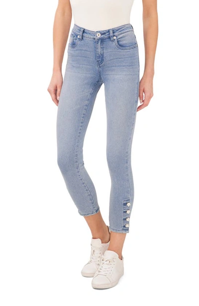 Cece Floral Button Skinny Ankle Jeans In Sunwash Blue