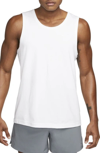 Nike Primary Logo-embroidered Cotton-blend Dri-fit Tank Top In White/white