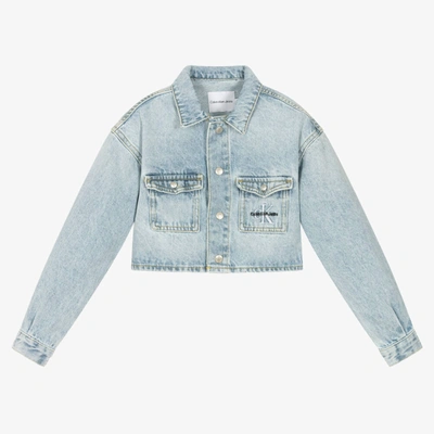 Calvin Klein Jeans Est.1978 Kids' Girls Blue Cropped Denim Jacket