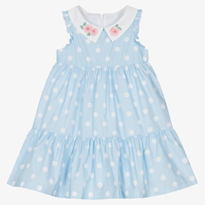 Balloon Chic Babies' Girls Blue & White Cotton Dot Dress
