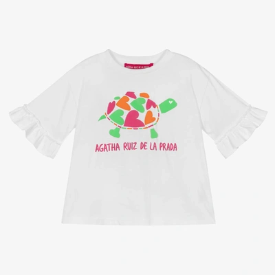 Agatha Ruiz De La Prada Kids'  Girls White Cotton Turtle T-shirt