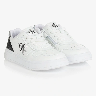 Calvin Klein Jeans Est.1978 Kids' Girls White & Black Glitter Logo Trainers