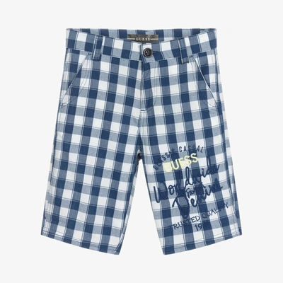 Guess Kids' Boys Blue & White Check Cotton Shorts