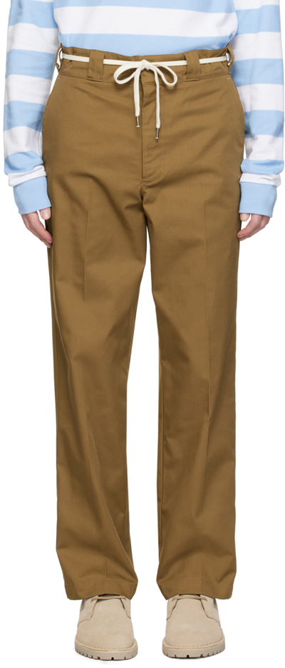 Drôle De Monsieur Drawstring Twill Trousers In Brown