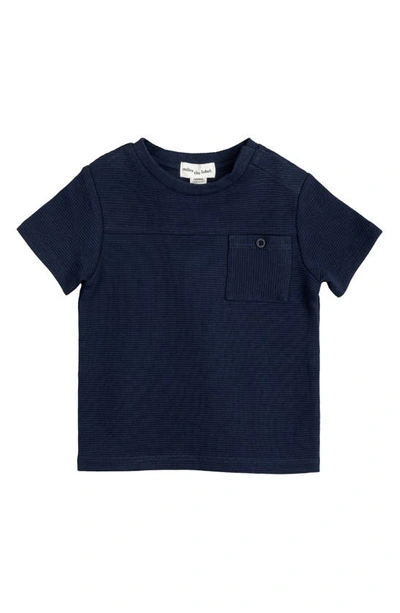 Miles The Label Babies' Rib Cotton Pocket T-shirt In Navy
