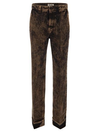 Miu Miu Marbleized Denim Jeans In Brown