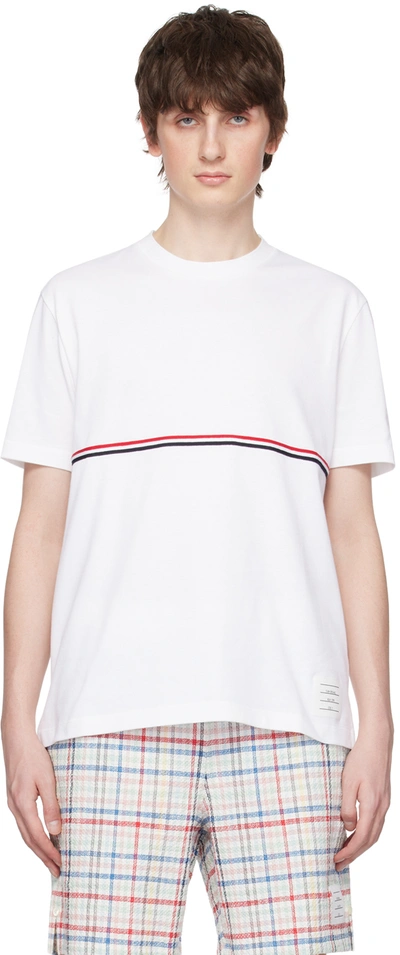 Thom Browne 条纹棉质平纹针织t恤 In White