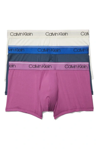 Calvin Klein Microfiber Stretch Wicking Low Rise Trunks, Pack Of 3 In Amethyst/ Blue/ White