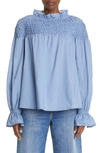 Merlette Majorelle Smocked Blouse In Slate Blue