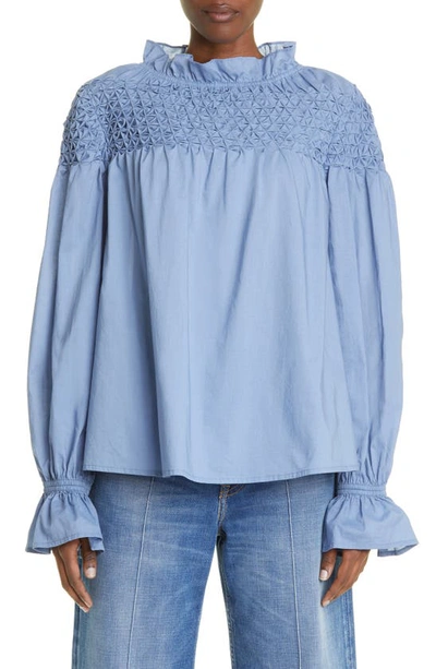Merlette Majorelle Smocked Blouse In Slate Blue