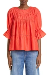 Merlette Sol Tiered Cotton Top In Poppy