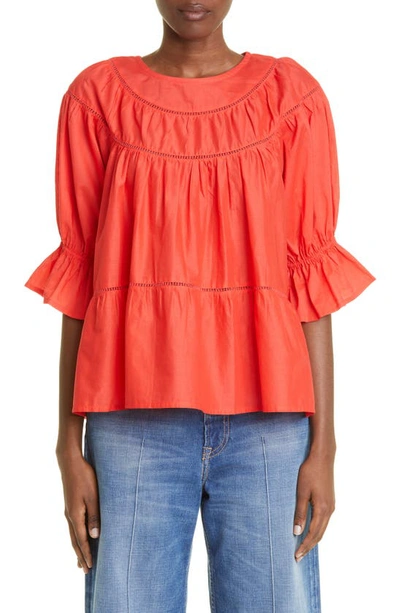 Merlette Sol Tiered Cotton Top In Poppy