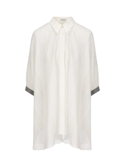 Brunello Cucinelli Semi-sheer Straight Hem Shirt In White