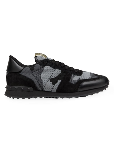 Valentino Garavani Multicolor Fabric And Leather Rockrunner Camouflage Sneakers In Black