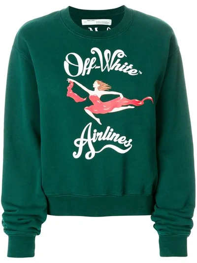 Off-white Airlines Crop Crewneck Sweatshirt In Green