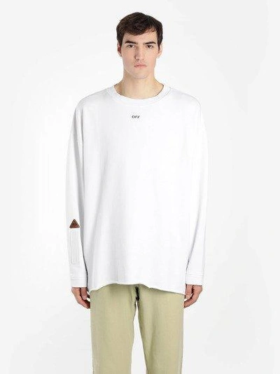Off-white Off White C/o Virgil Abloh Men's White Crewneck Sweater With Lateral Tape Embroideries