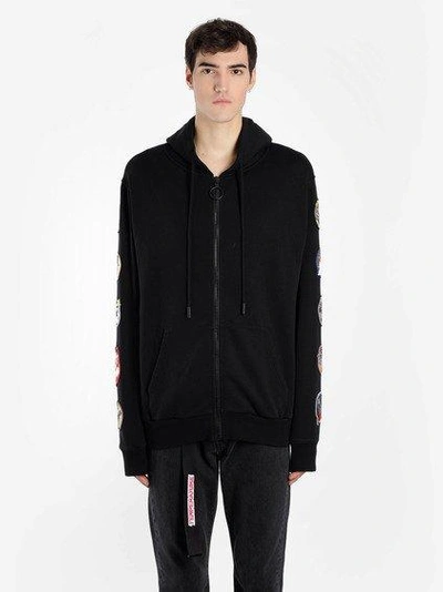 Off-white Off White C/o Virgil Abloh Men's Black Zipped Hoodie With Patches