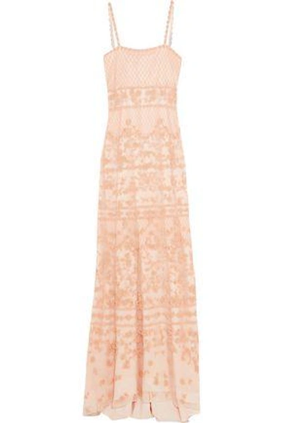 Mikael Aghal Woman Beaded Mesh Gown Peach