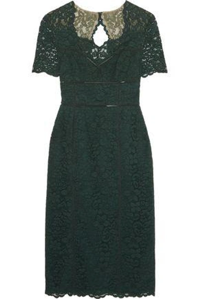 Mikael Aghal Cutout Lace Midi Dress In Dark Green