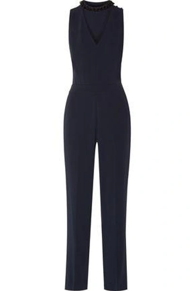 10 Crosby Derek Lam Woman Cutout Bead-embellished Crepe Jumpsuit Midnight Blue