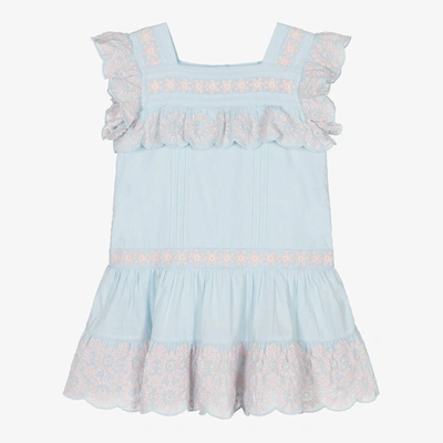 Stella Mccartney Babies'  Kids Girls Blue Organic Cotton Embroidered Dress