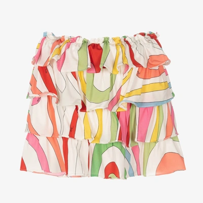 Emilio Pucci Babies' Girls White Marmo Print Layered Skirt
