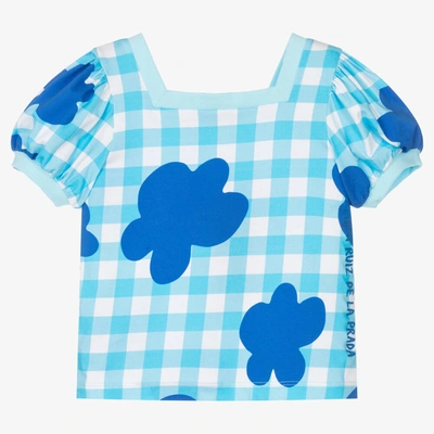 Agatha Ruiz De La Prada Kids'  Girls Blue Gingham Cotton T-shirt