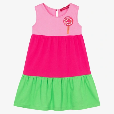 Agatha Ruiz De La Prada Kids'  Girls Pink & Green Tiered Cotton Dress