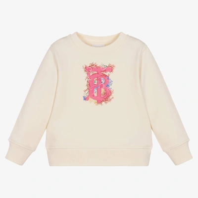 Burberry Kids' Girls Ivory Monogram Logo Sweatshirt In Beige