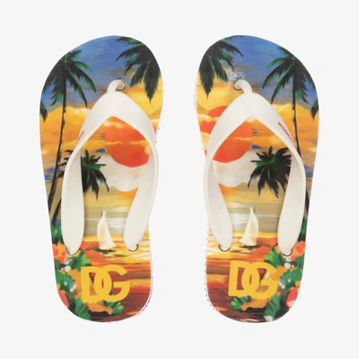 Dolce & Gabbana Kids' Boys Ivory Hawaii Print Flip-flops