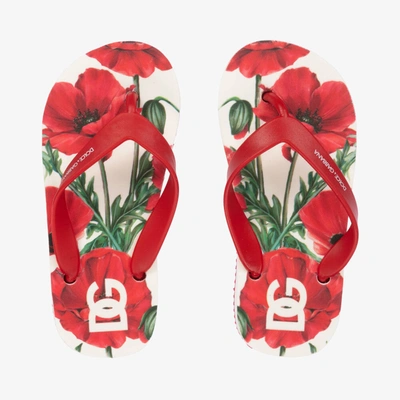 Dolce & Gabbana Kids' Girls Red Poppy Print Flip-flops