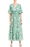 Max Studio Smocked Waist Midi Dress In Green Large Floral