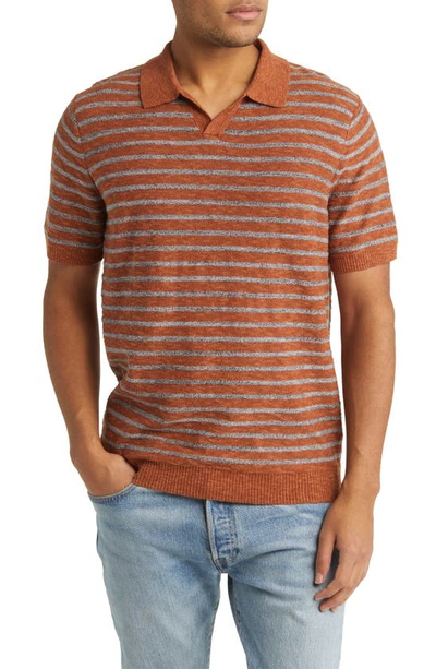 Treasure & Bond Stripe Short Sleeve Polo Sweater In Rust Argan Oil Stripe